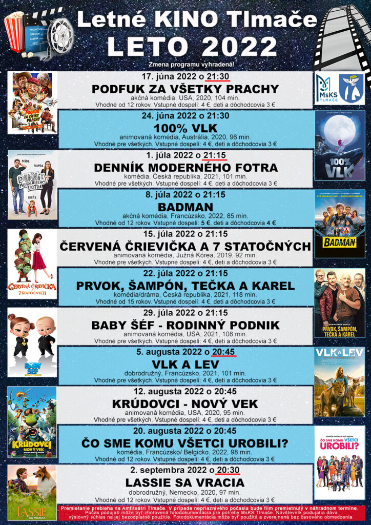 Plagát - Letné kino Tlmače 2022